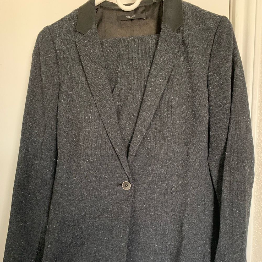 Tahari Suit with Faux Leather Collar